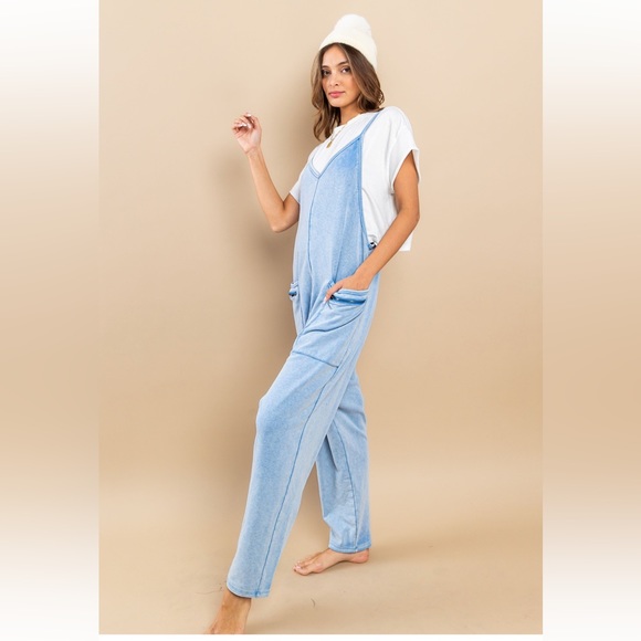 06 Mineral Washed French Terry Harem Jumpsuit - Picture 6 of 7